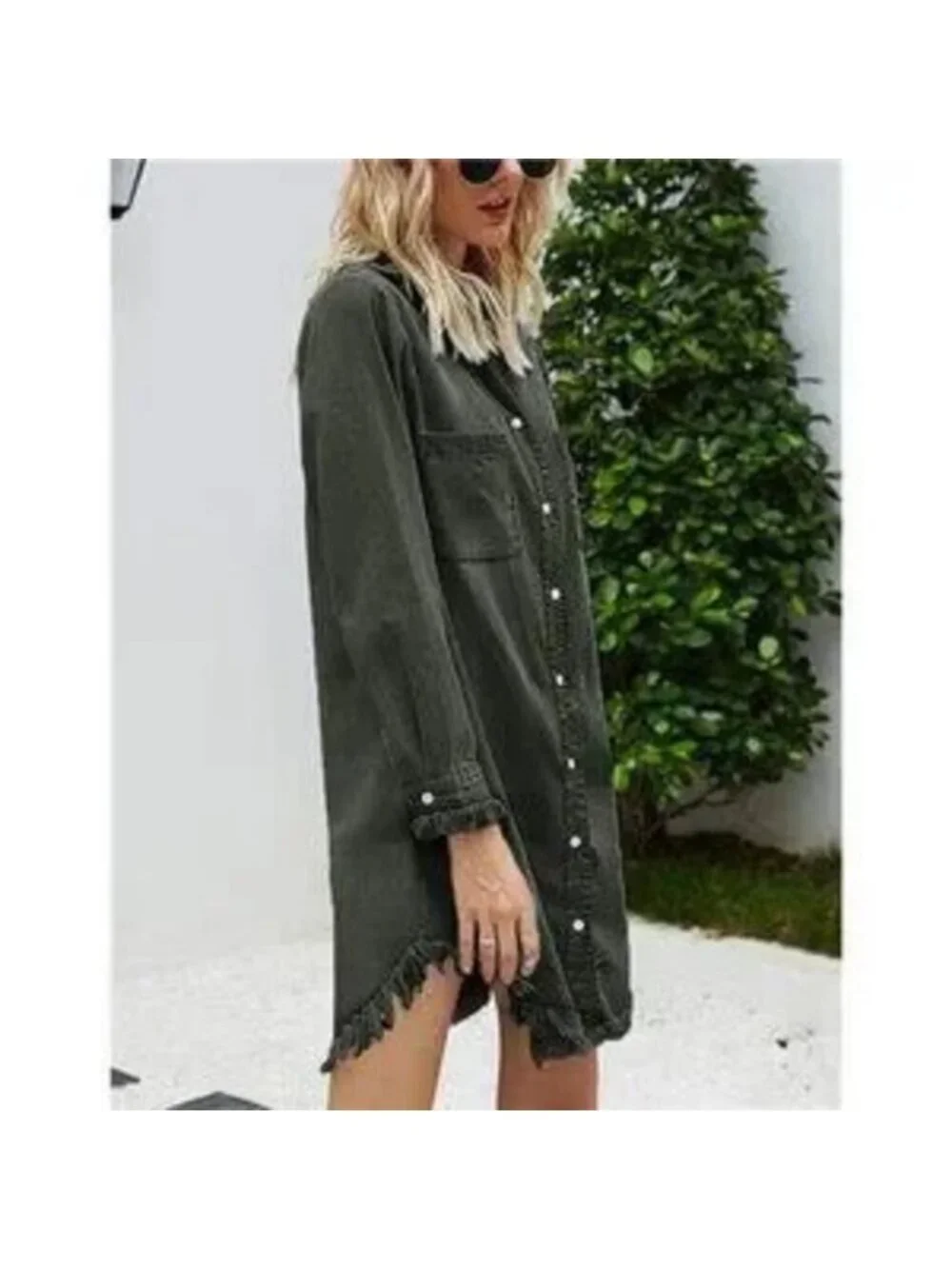 Women Denim Shirt Dresses Long Sleeve Distressed Jean Dress - Picture 3 of 4